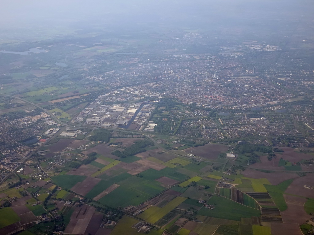 The city of Tilburg, viewed from the airplane to Eindhoven