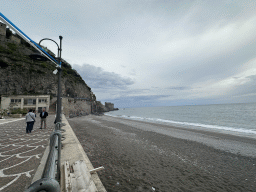 The Maiori Beach and the Torre Normanna tower, viewed from the parking lot of the Hotel Sole Splendid