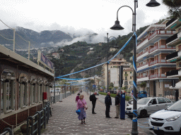 The promenade along the Maiori Beach and the town center, viewed from the parking lot of the Hotel Sole Splendid