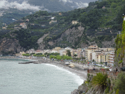 The Maiori Beach and the town center, viewed from a parking lot of the Torre Normanna tower
