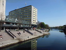 Buildings at Södra Vallgatan street and the Kaptensgatan bridge and Amiralsgatan bridge over the Södra Förstadskanalen canal, viewed from the Davidshallsbron bridge