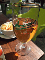 Staropramen beer at Victors restaurant at Lilla Torg square