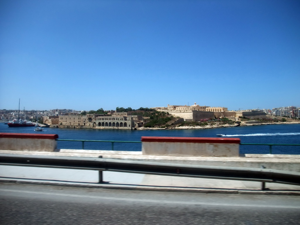 Manoel Island with Fort Manoel, viewed from the shuttle bus from Malta International Airport on the Great Siege Road at Valletta