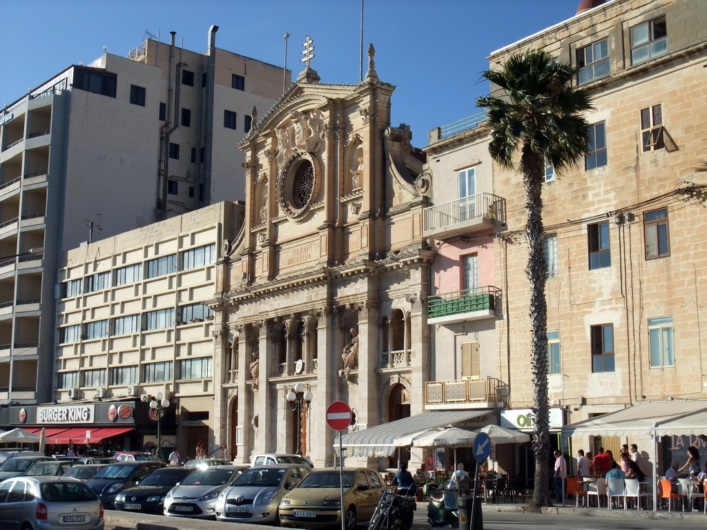 The Tigné Seafront with the front of the Parish Church of Jesus of Nazareth