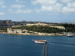 Boats in Marsamxett Harbour and Manoel Island with Fort Manuel, viewed from the roof terrace of the Marina Hotel