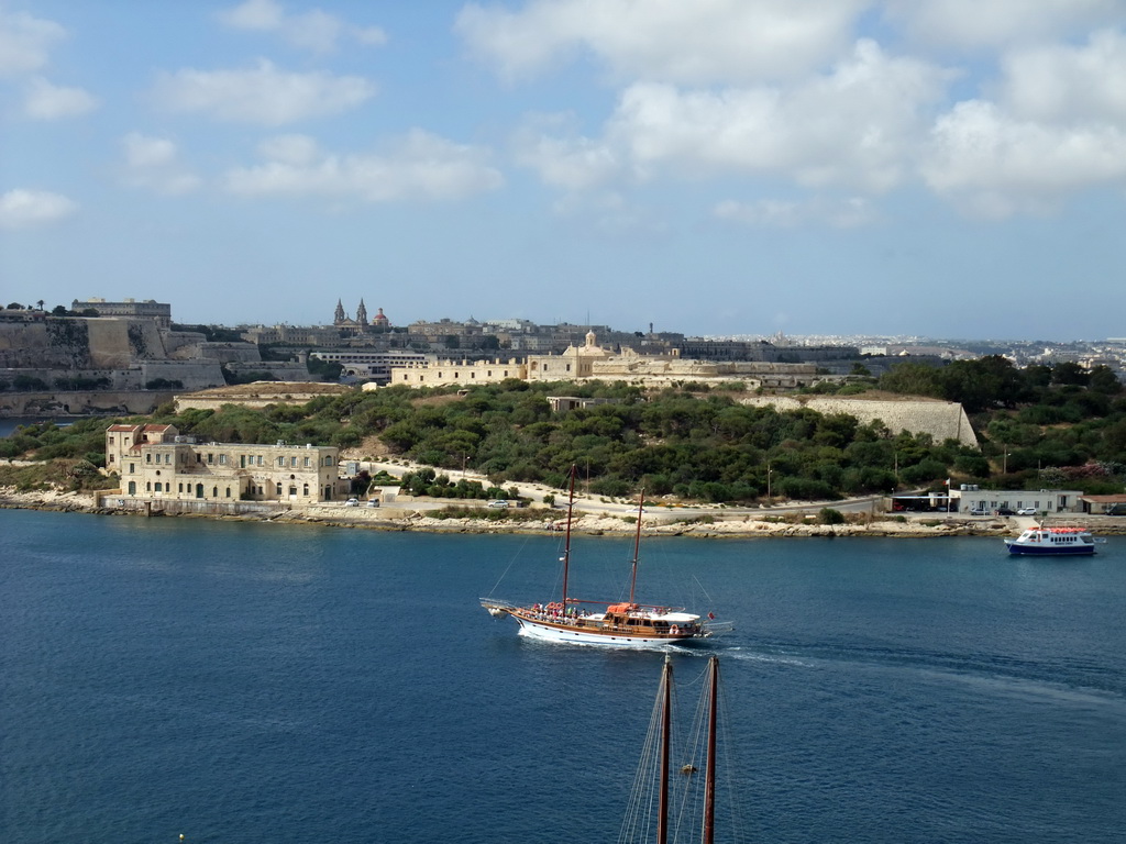 Boats in Marsamxett Harbour and Manoel Island with Fort Manuel, viewed from the roof terrace of the Marina Hotel