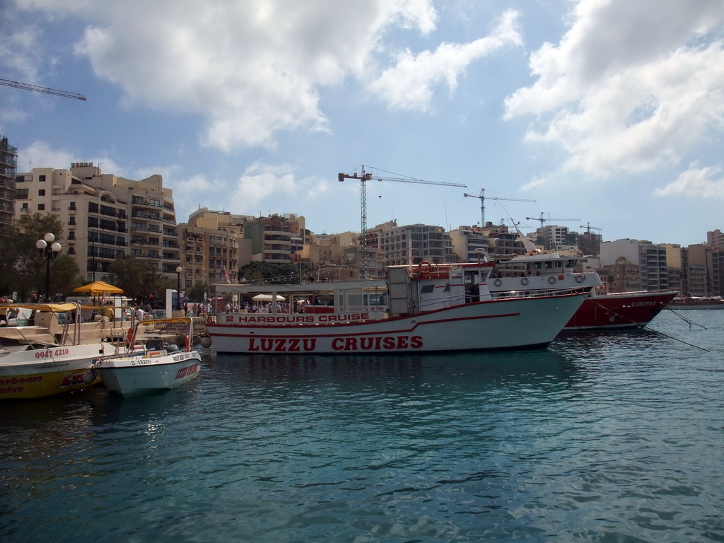 Boats in Marsamxett Harbour, viewed from the Luzzu Cruises tour boat from Sliema to Marsaxlokk