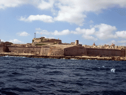 Fort Saint Elmo at Valletta, viewed from the Luzzu Cruises tour boat from Sliema to Marsaxlokk