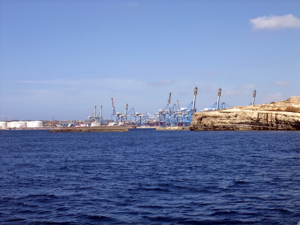 The Malta Freeport at Birzebbuga, viewed from the Luzzu Cruises tour boat from Sliema to Marsaxlokk