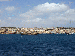 Boats in the harbour of Marsaxlokk, viewed from the Luzzu Cruises tour boat from Sliema to Marsaxlokk