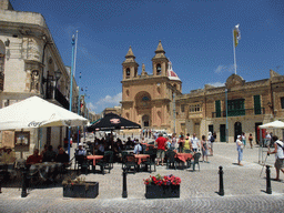 Triq Iz-Zejtun street and the front of the Church of Our Lady of Pompeii at Marsaxlokk