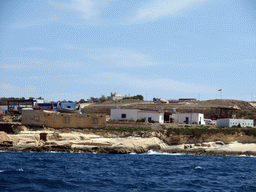 Fort Rinella with the world`s largest cannon, and the Mediterranean Film Studios in Rinella, viewed from the Luzzu Cruises tour boat from Marsaxlokk to Sliema