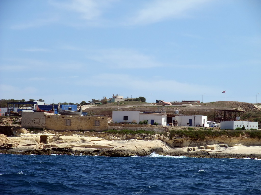 Fort Rinella with the world`s largest cannon, and the Mediterranean Film Studios in Rinella, viewed from the Luzzu Cruises tour boat from Marsaxlokk to Sliema