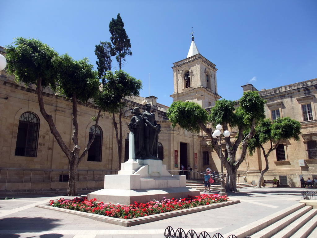 Monument of the Great Siege and the southwest side of St. John`s Co-Cathedral at the Great Siege Square at Valletta