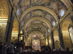 The nave, apse, altar, organs and pulpit of St. John`s Co-Cathedral at Valletta