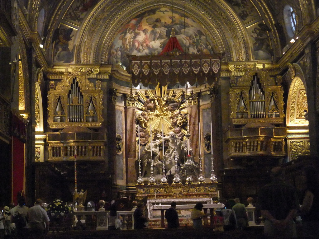 The apse, altar and organs of St. John`s Co-Cathedral at Valletta