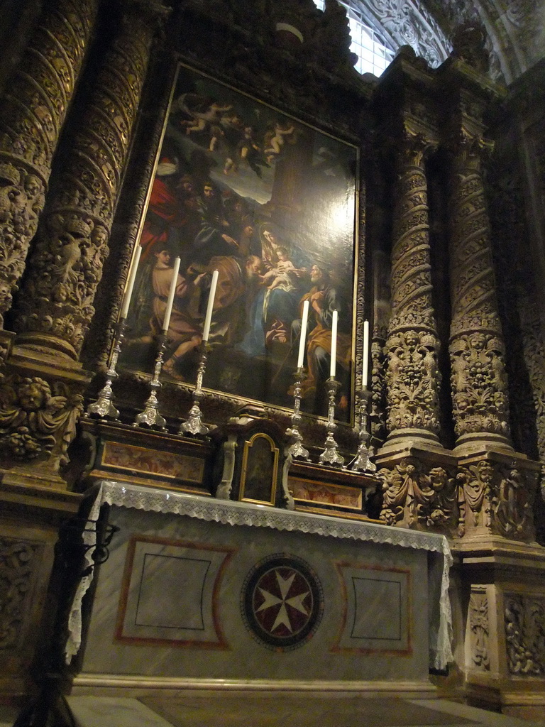 Altar and painting in the Chapel of the Langue of Germany at St. John`s Co-Cathedral at Valletta