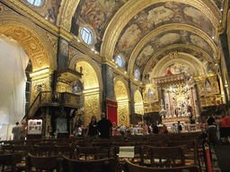 The nave, apse, altar, organs and pulpit of St. John`s Co-Cathedral at Valletta