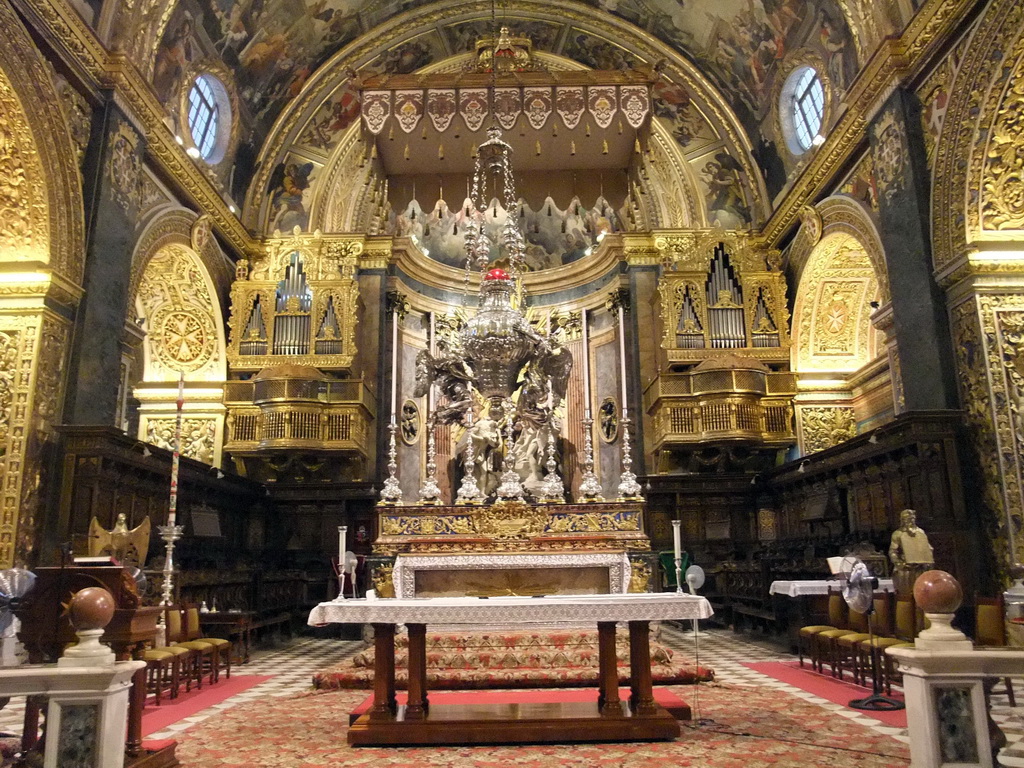 The apse, altar and organs of St. John`s Co-Cathedral at Valletta