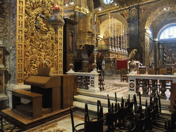 The apse, altar and organ of St. John`s Co-Cathedral at Valletta