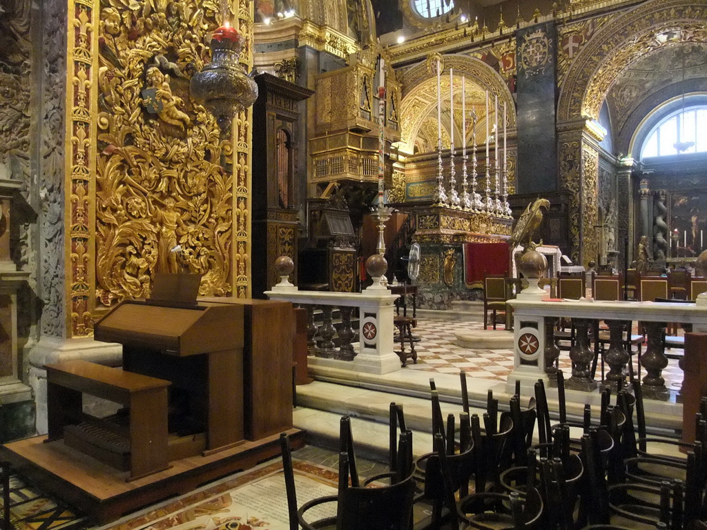 The apse, altar and organ of St. John`s Co-Cathedral at Valletta
