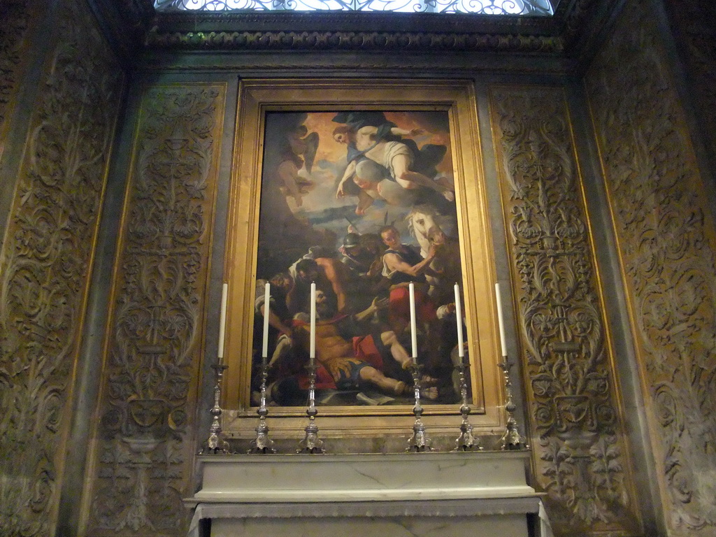 Altar and painting in the Chapel of the France at St. John`s Co-Cathedral at Valletta