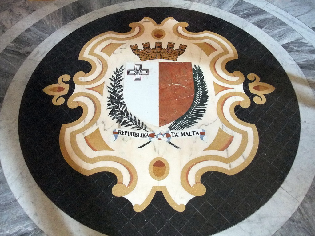 Current Maltese Coat of Arms on the floor of the Corridor of the Knights in the Grandmaster`s Palace at Valletta