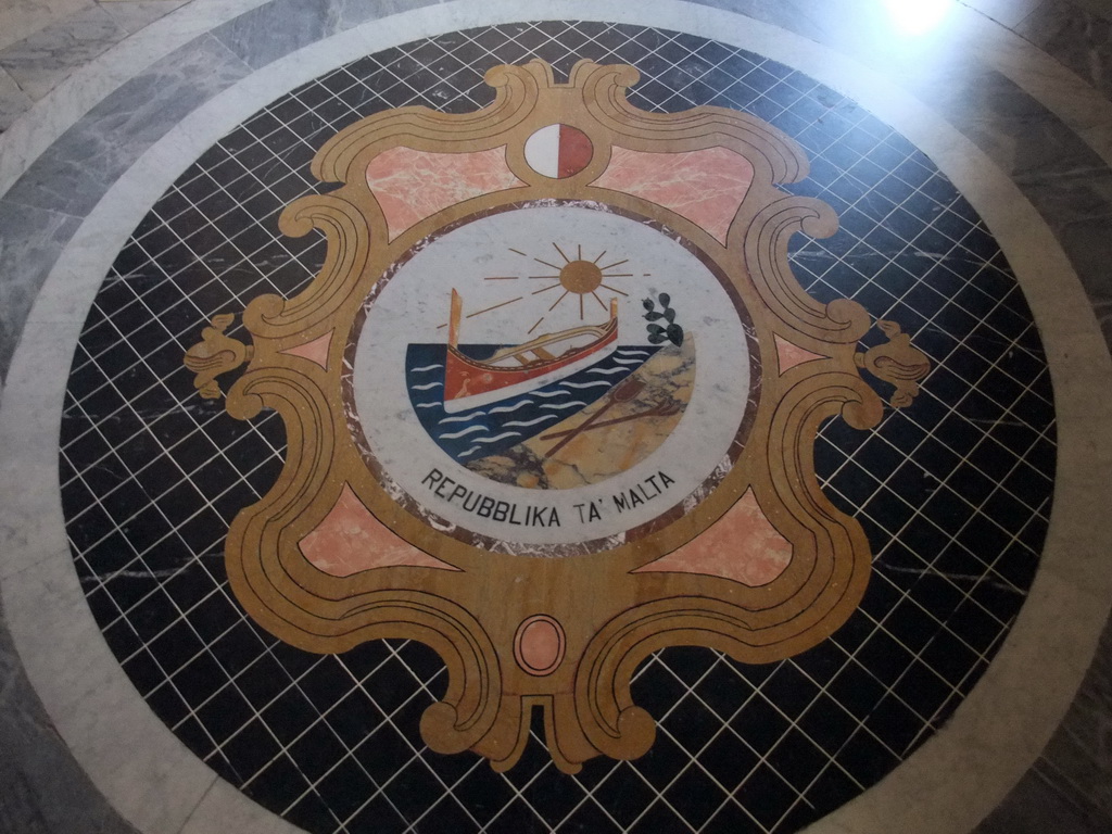 Old Maltese Coat of Arms on the floor of the Corridor of the Knights in the Grandmaster`s Palace at Valletta