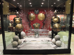 Armours, shields, guns and swords at the Armoury of the Grandmaster`s Palace at Valletta