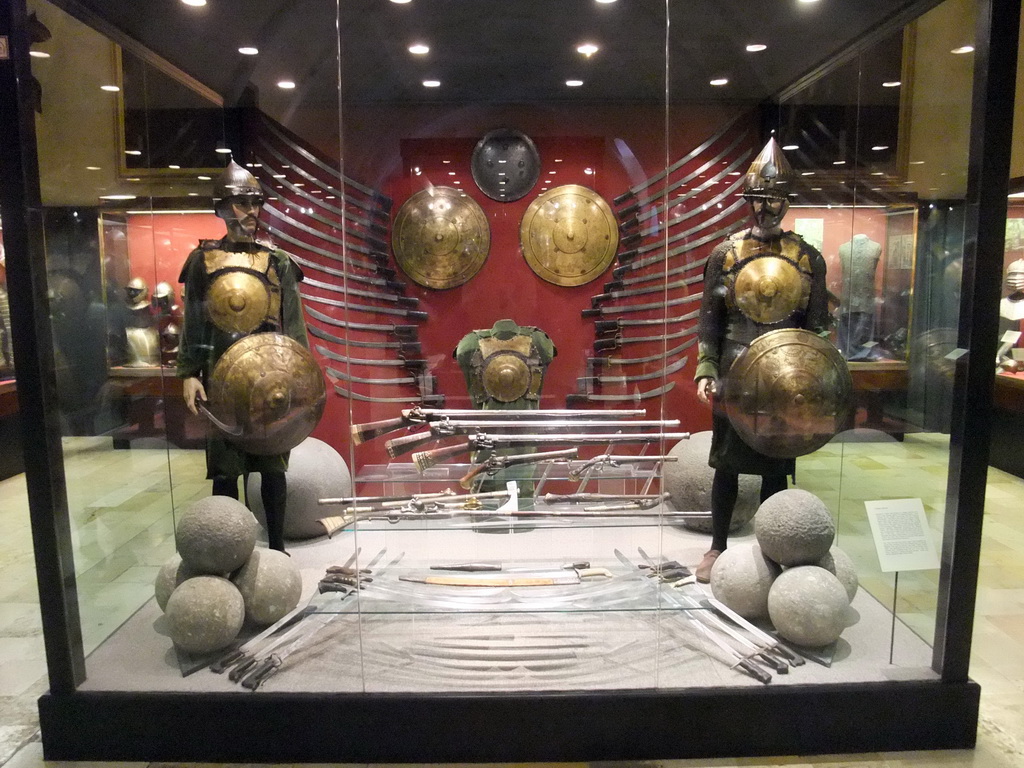 Armours, shields, guns and swords at the Armoury of the Grandmaster`s Palace at Valletta