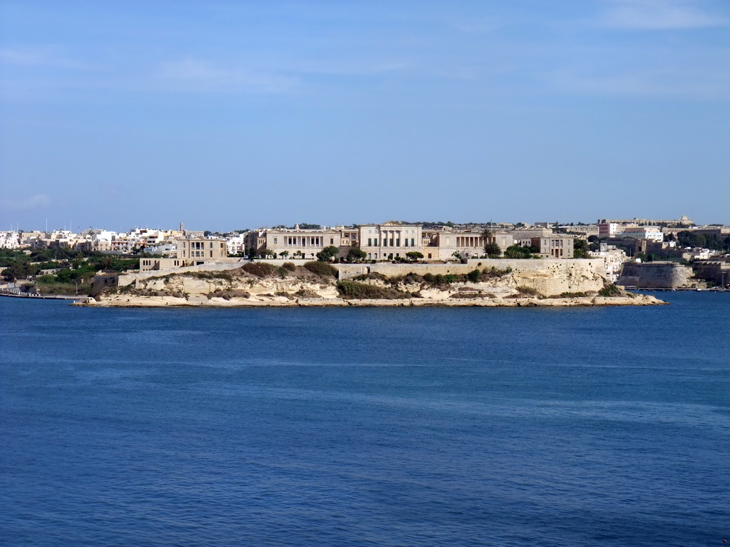 The Grand Harbour and Villa Bighi at the town of Kalkara, viewed from the Mediterranean Street at Valletta