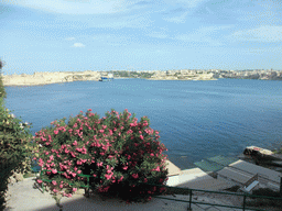 The Grand Harbour, Fort Ricasoli and Villa Bighi at the town of Kalkara, viewed from the Mediterranean Street at Valletta