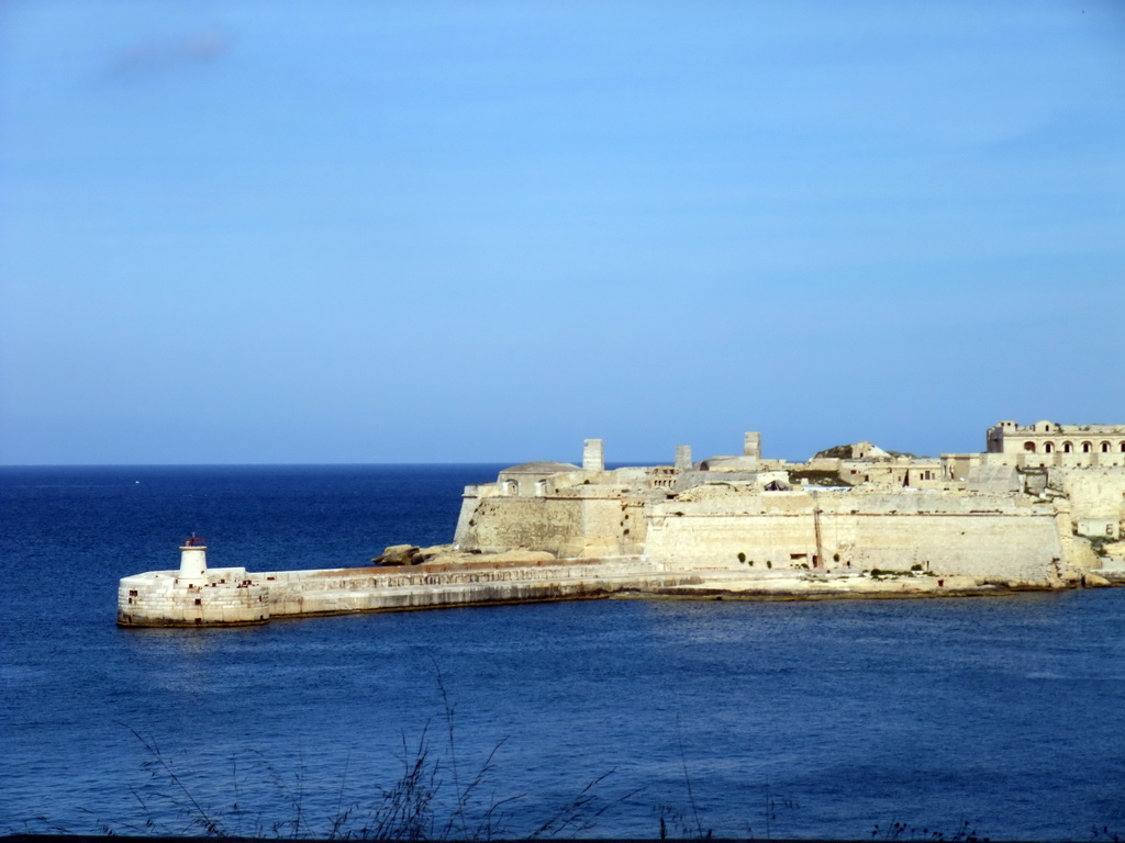 The Grand Harbour and the pier at Fort Ricasoli, viewed from the Mediterranean Street at Valletta