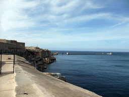 The Grand Harbour, Mediterranean Street, Saint Elmo Bastions and the pier at Fort Saint Elmo, viewed from the Siege Bell Monument at Valletta