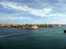 The Grand Harbour, Fort St. Angelo and Fort Saint Michael, viewed from the Lower Barracca Gardens at Valletta