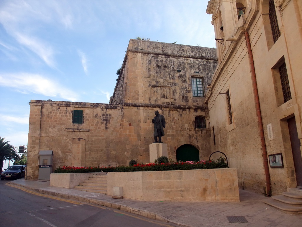 Statue of Paul Boffa in front of St. James Cavalier building at Valletta