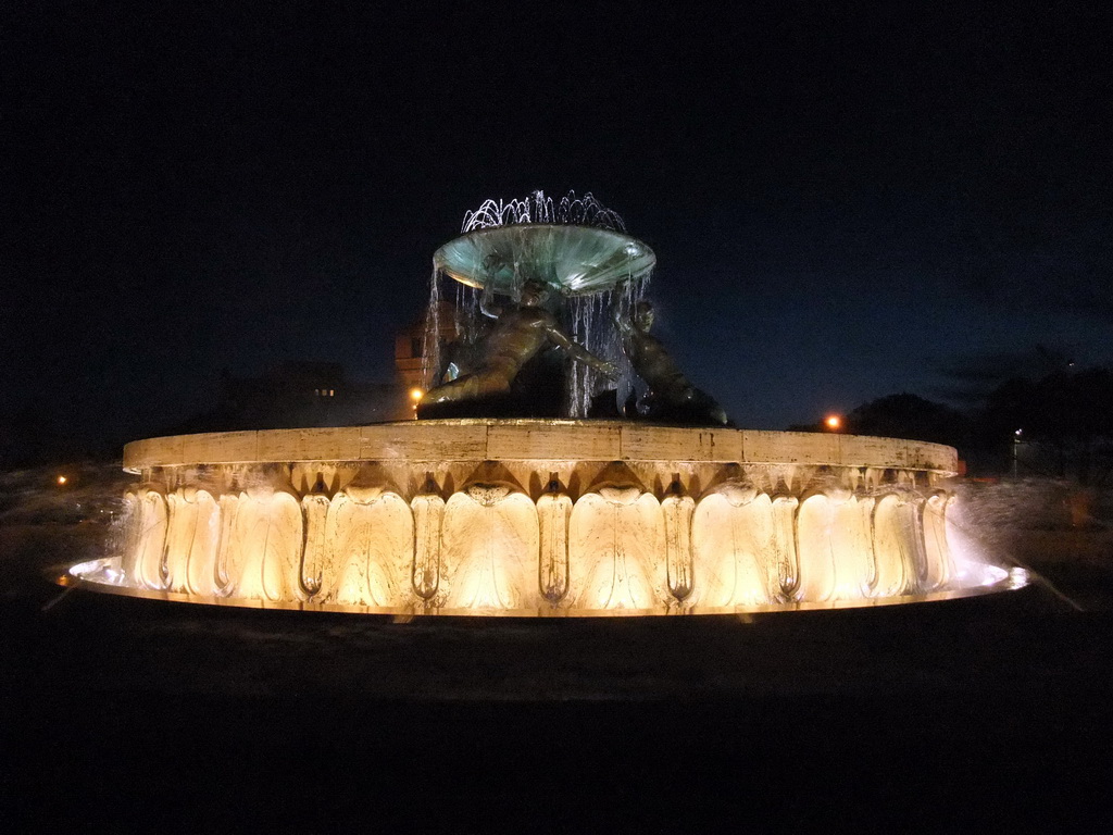 The Triton Fountain at City Gate Square at Valetta, by night