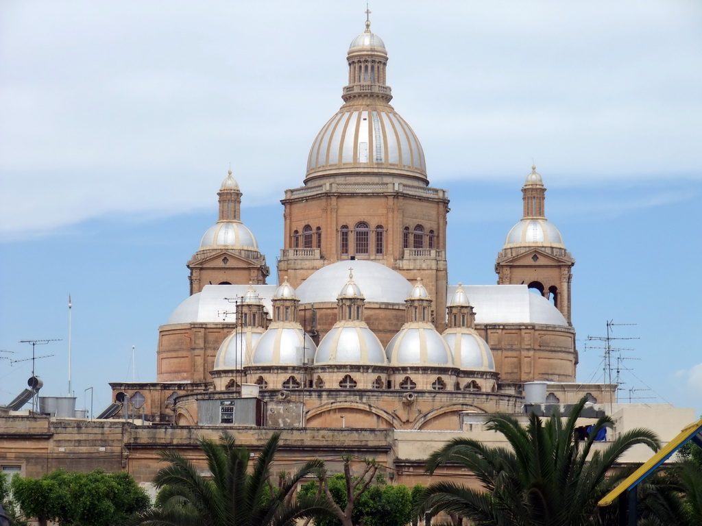 Back side of the Church of Christ the King, viewed from the park at Triq Il Knisja street at Paola