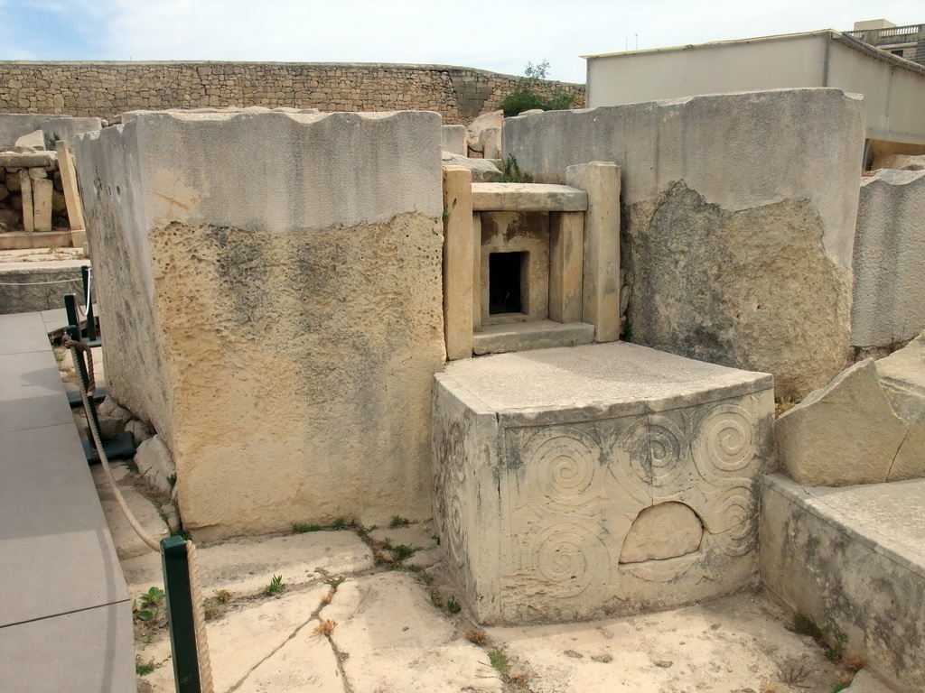 Altar with cavity and spiral motifs at the Southwestern Temple of the Tarxien Temples at Tarxien