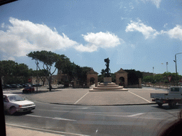 Statue in front of The Mall park at Floriana, viewed from the bus from Valletta to Qrendi