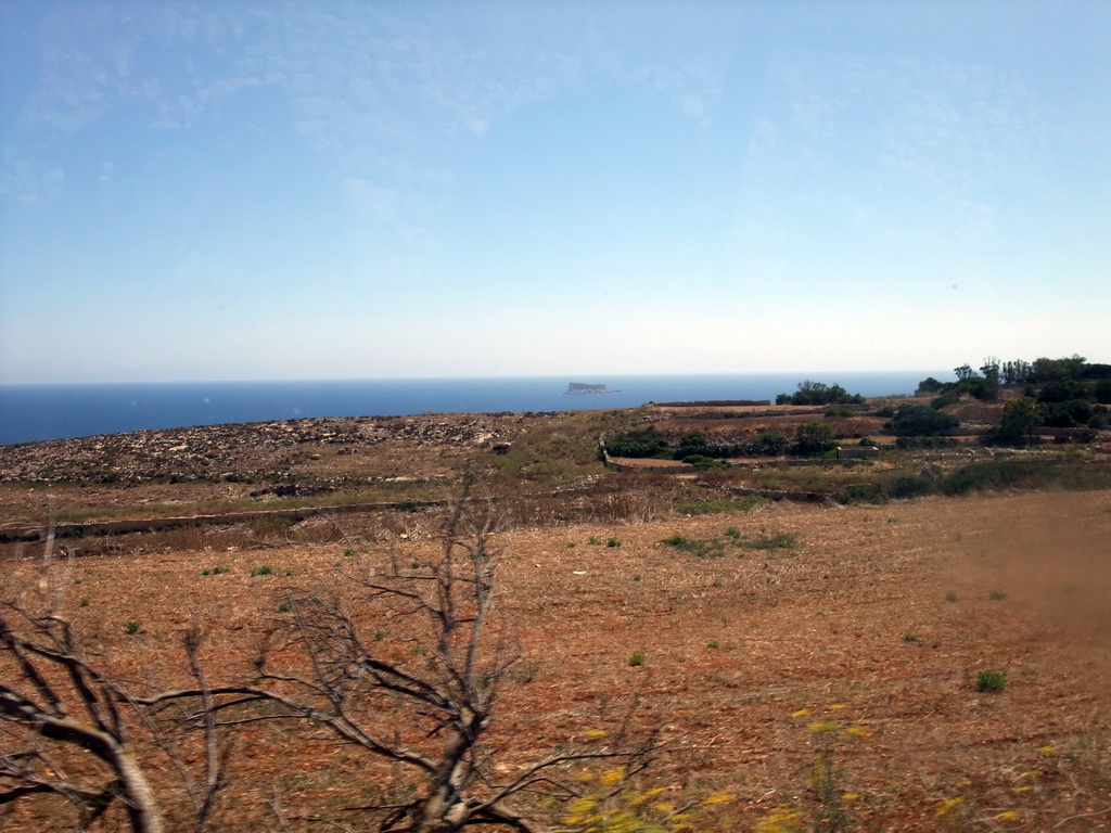 Field near Hagar Qim and the island of Filfla in the Mediterranean Sea