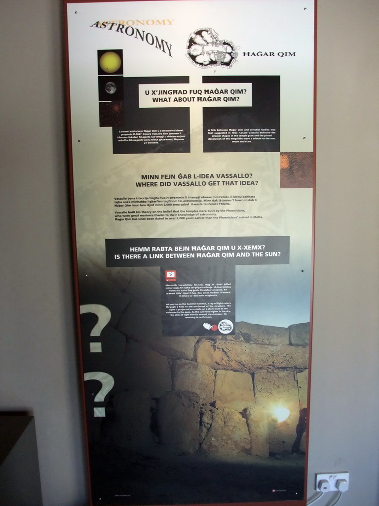 Explanation on the temples and the directions of the sun, in the Hagar Qim Temples Museum