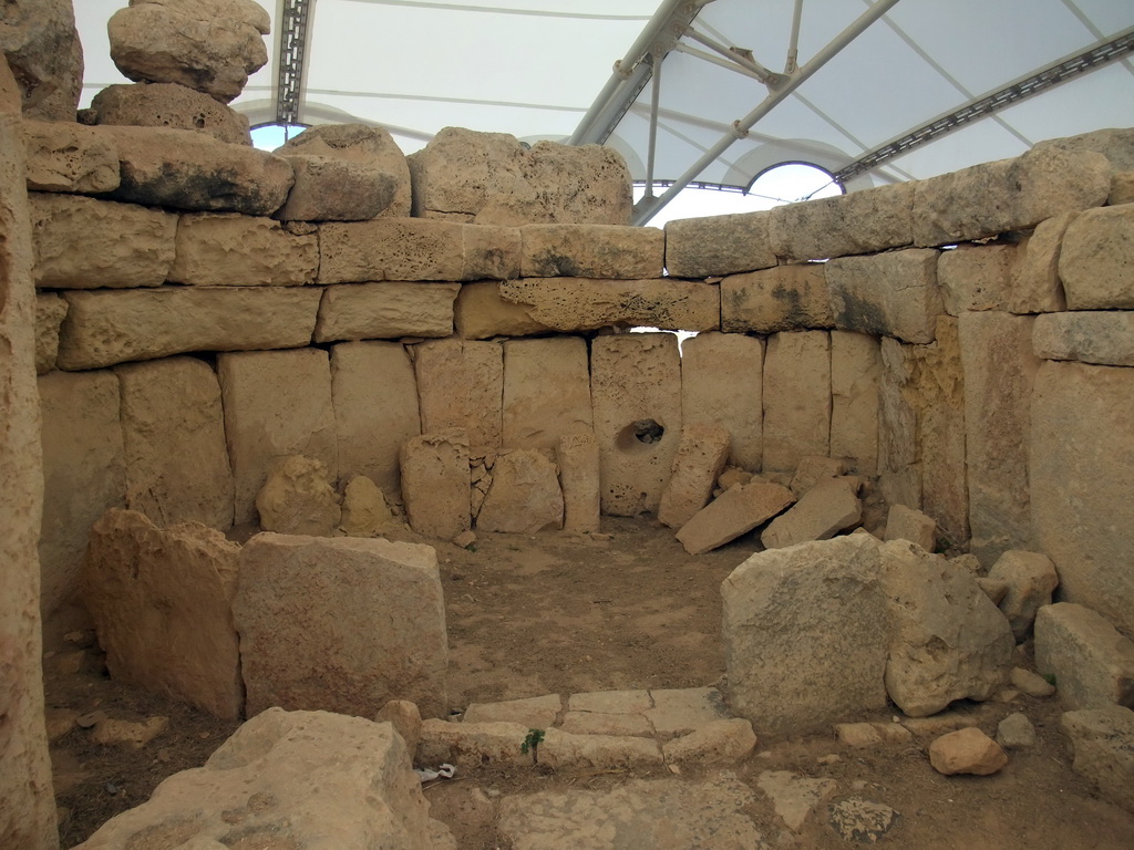 Wall with oracle hole at the Northern Temple of the Hagar Qim Temples