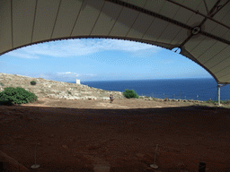 The Hamrija Tower and the Mediterranean Sea, viewed from the Mnajdra Temples