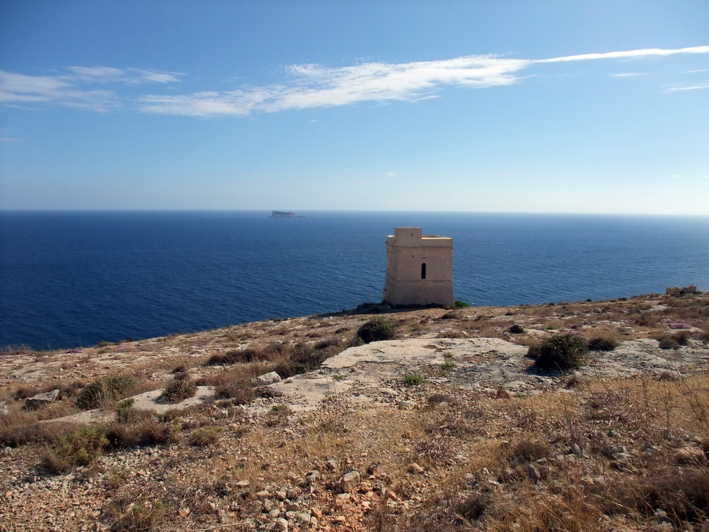 The Hamrija Tower and the island of Filfla in the Mediterranean Sea