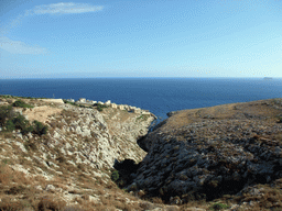 The Wied iz-Zurrieq valley and the island of Filfla in the Mediterranean Sea, viewed from the Triq Wied Iz-Zurrieq street