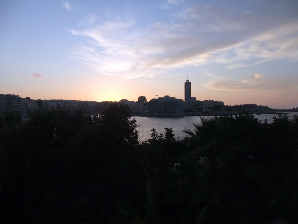 The Hilton Malta Hotel at St. Julian`s, St. Julian`s Bay and the Gnien Indipendenza park, viewed from Triq It-Torri street