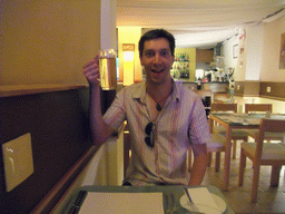 Tim having a beer in the restaurant `The Kitchen` at the Triq It-Torri street at St. Julian`s