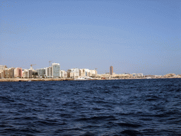 St. Julian`s and the Hilton Malta Hotel, viewed from the Luzzu Cruises tour boat from Malta to Gozo