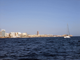 St. Julian`s and the Hilton Malta Hotel, viewed from the Luzzu Cruises tour boat from Malta to Gozo